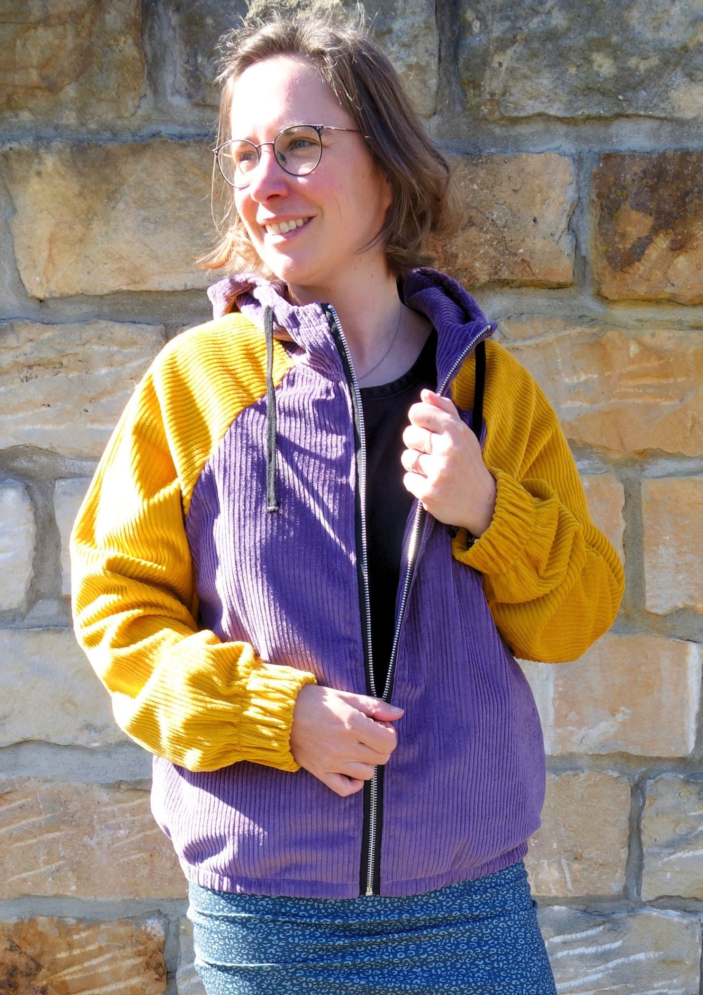 Oversize Cordjacke für Damen, Colour-Block
