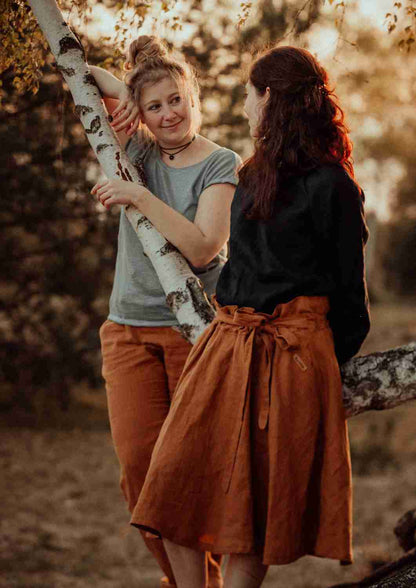 Paperbag Leinenrock in Midilänge für Damen "Dahlie"