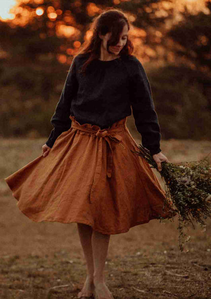 Paperbag Leinenrock in Midilänge für Damen "Dahlie"