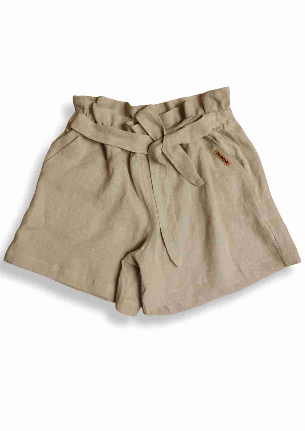 versandbereit: Paperbag Shorts aus Leinen "Sanddorn", S, M, L, XL, natur