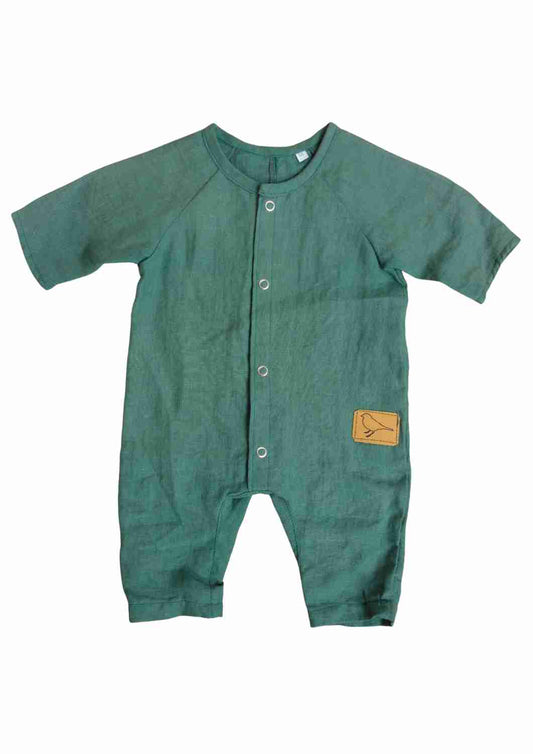 versandbereit, B-Ware Leinenoverall, 56 und 62/68, blau-grün