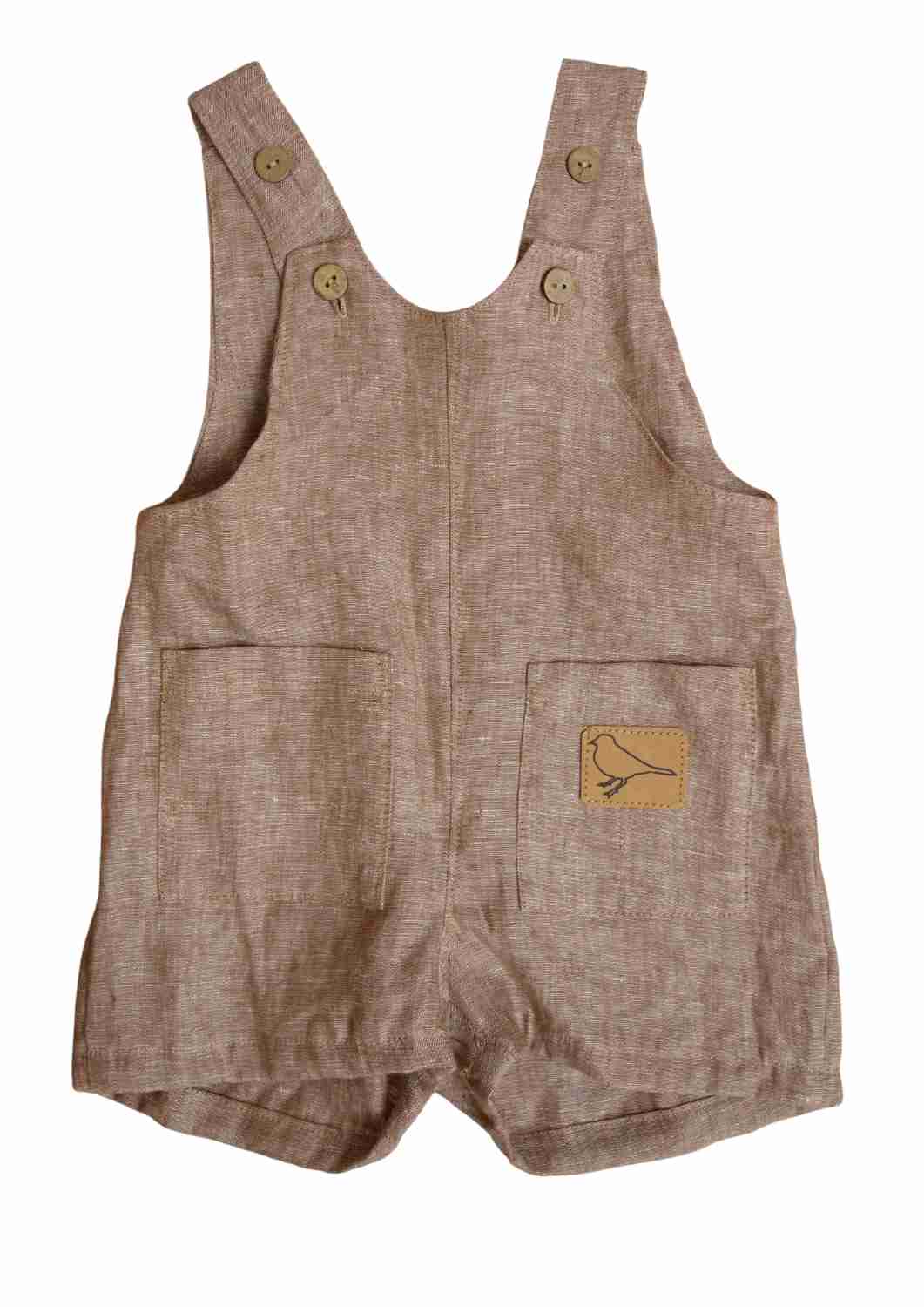 versandbereit - kurze Leinenlatzhose für Kinder "Weide" 74/80, braun meliert