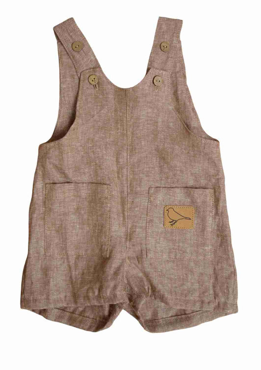 versandbereit - kurze Leinenlatzhose für Kinder "Weide" 74/80, braun meliert