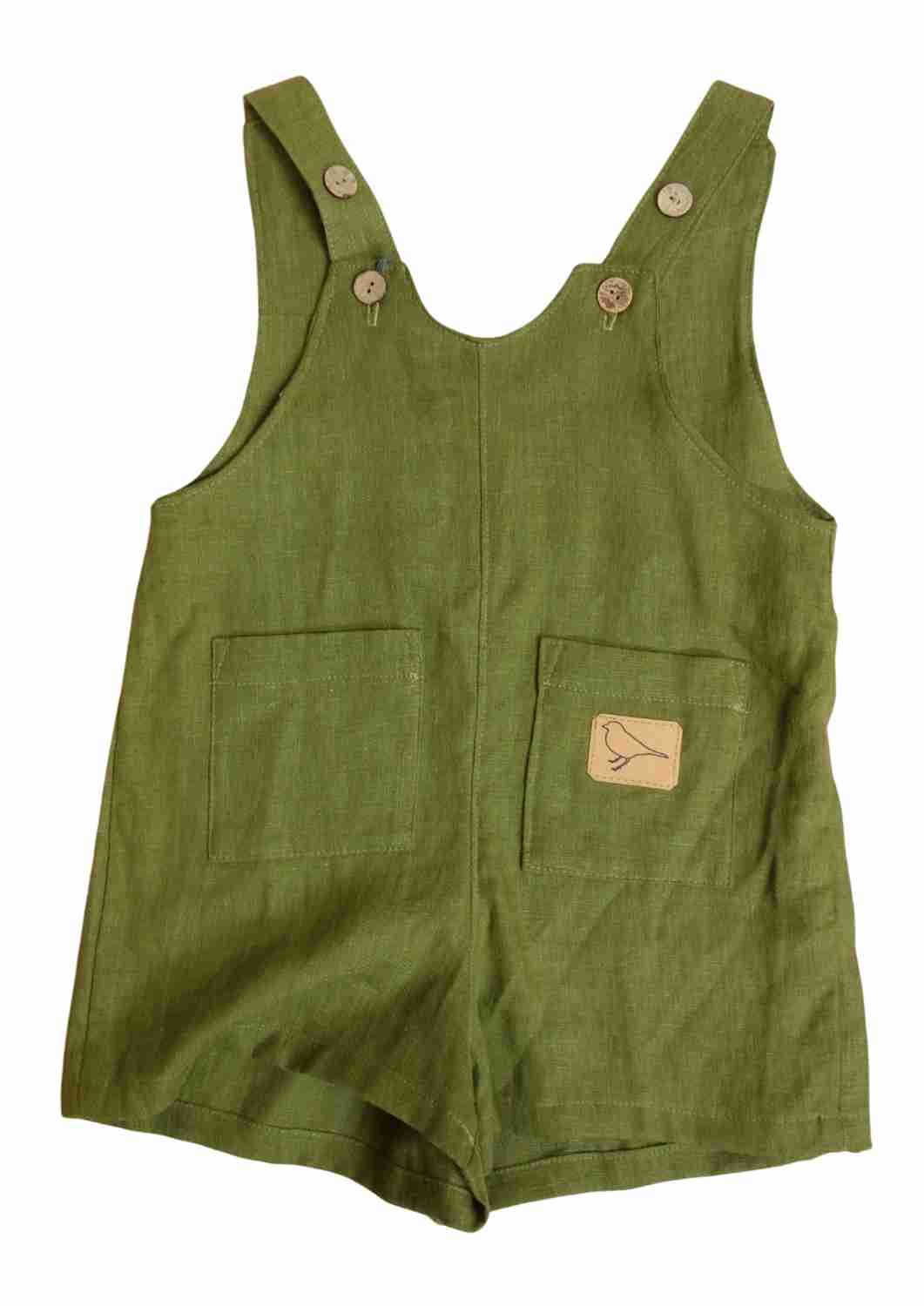 versandbereit - kurze Leinenlatzhose für Kinder "Weide" 110/116, olive