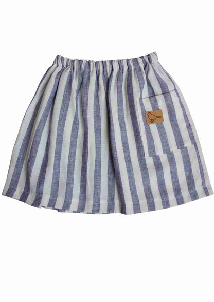 versandbereit, Leinenrock für Mädchen "Butterblume" 98/104 und 122/128, blau-weiß