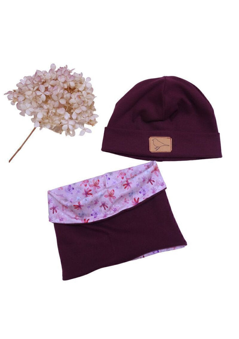 Set Beanie und Loop, pflaume