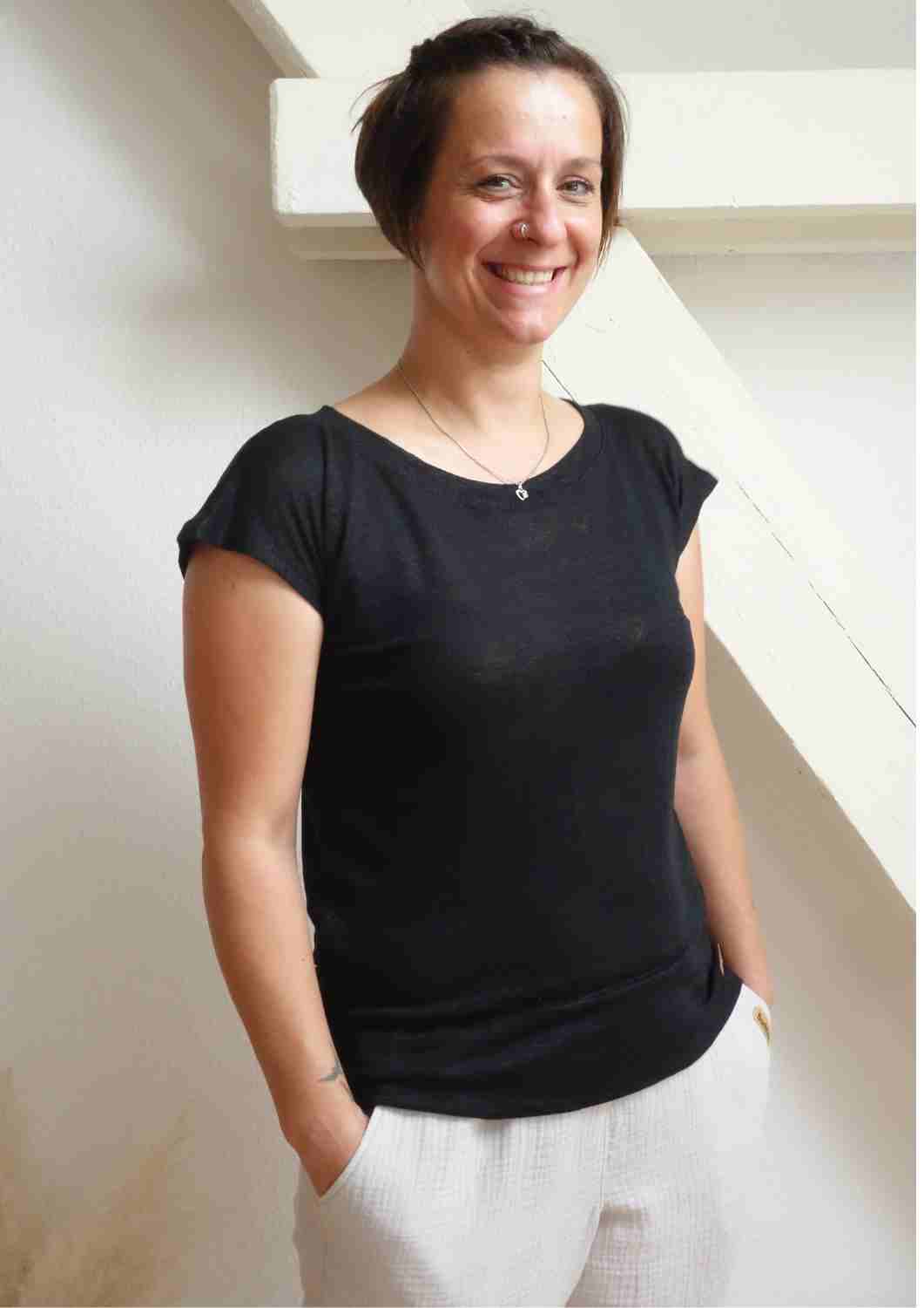 Bio T-Shirt "Anemone" aus Feinstrick-Leinen, kurze Ärmel