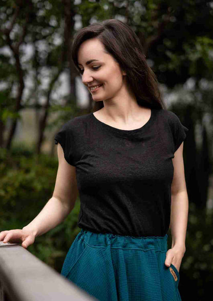 Bio T-Shirt "Anemone" aus Feinstrick-Leinen, kurze Ärmel