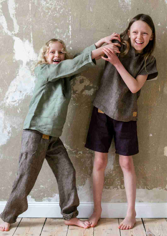 Leinenhose für Kinder, mit Taschen, "Birke"
