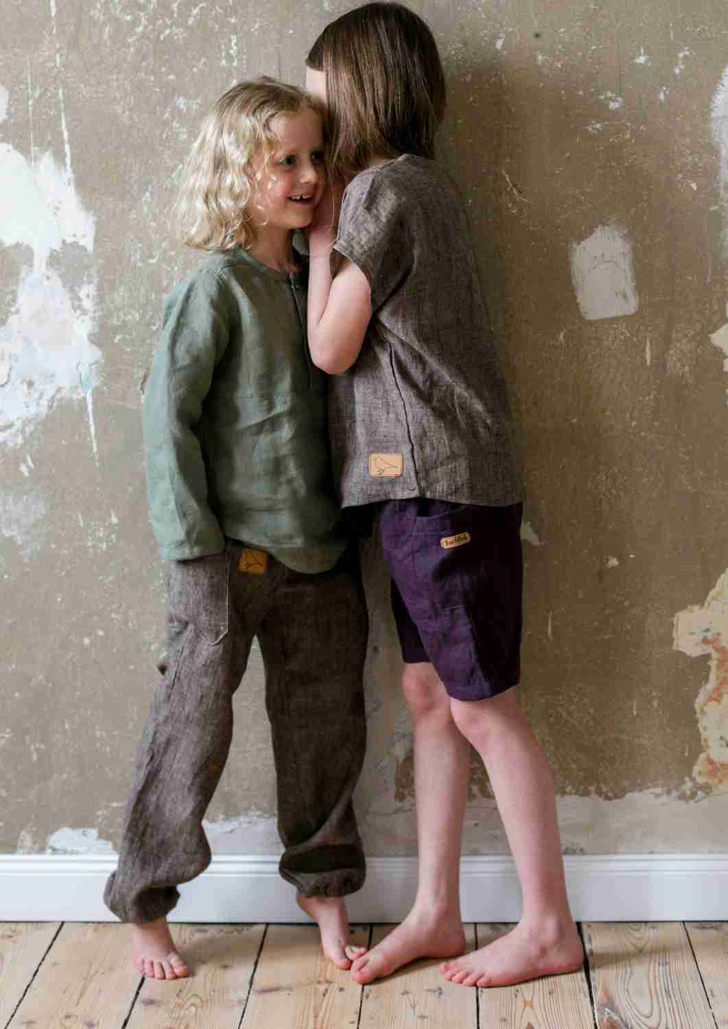 Leinenhose für Kinder, mit Taschen, "Birke"