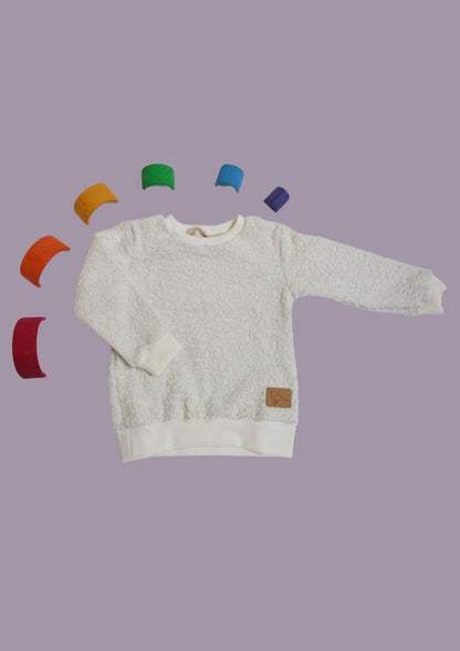 Teddypullover "Rittersporn" aus Baumwollplüsch, creme