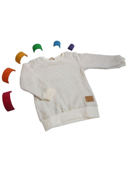 Teddypullover "Rittersporn" aus Baumwollplüsch, creme