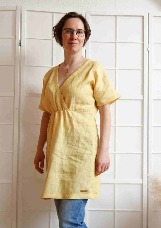 Leinentunika "Blauregen" für Damen, Wickeloptik