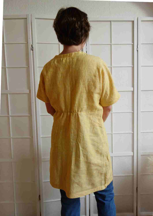 Leinentunika "Blauregen" für Damen, Wickeloptik