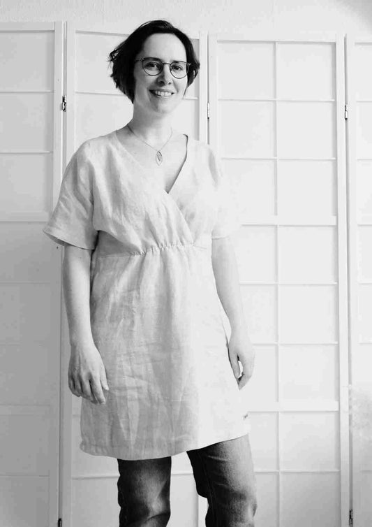 Musselintunika "Blauregen" für Damen, Wickeloptik