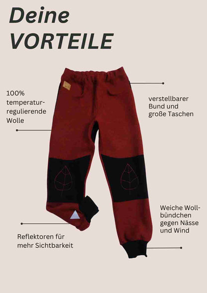 Walkhose für Damen "Buche" mit bestickten Knien (mit Wollbündchen)