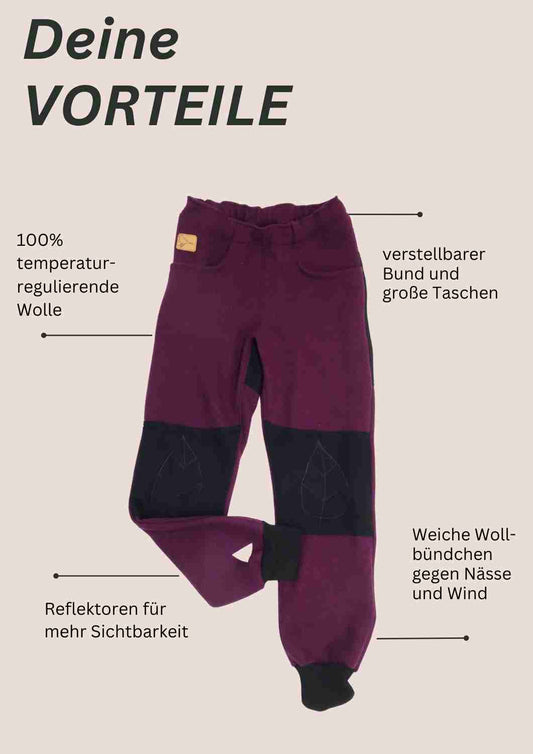 Walkhose für Damen "Buche" mit bestickten Knien (mit Wollbündchen)