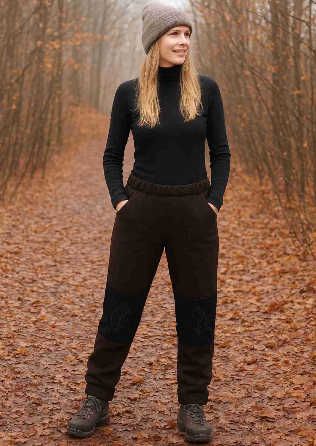 Walkhose für Damen "Buche" mit bestickten Knien (mit Wollbündchen)