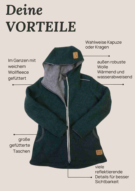 Walkjacke für Damen gefüttert mit Wollfleece, "Heckenrose"