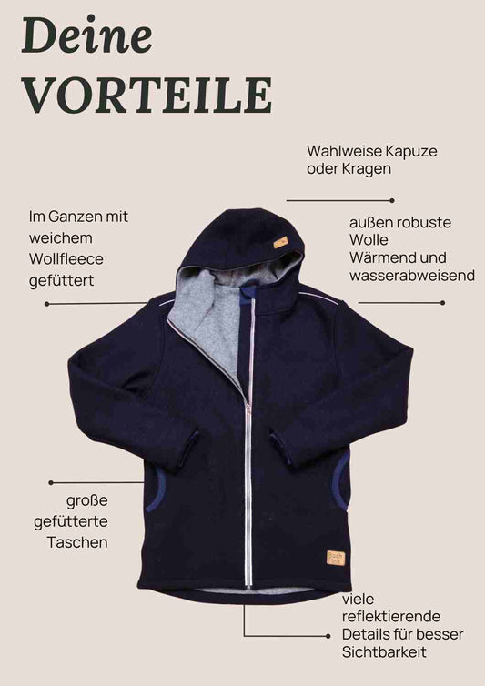 Walkjacke für Herren gefüttert mit Wollfleece, "Heckenrose"