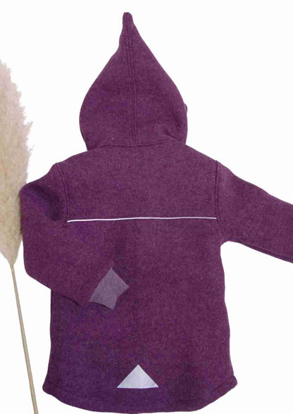 Wollwalk Jacke gefüttert mit Baumwollplüsch "Hagebutte", pflaume
