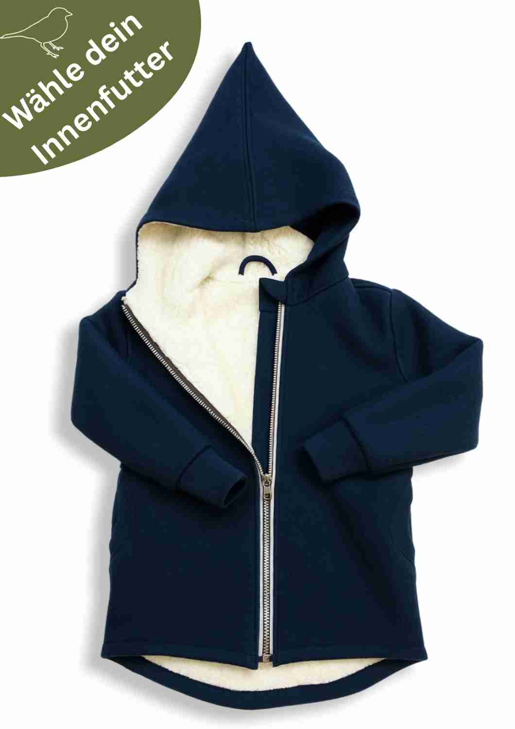 BIO Wollwalk Jacke gefüttert mit Baumwollplüsch "Hagebutte", marine