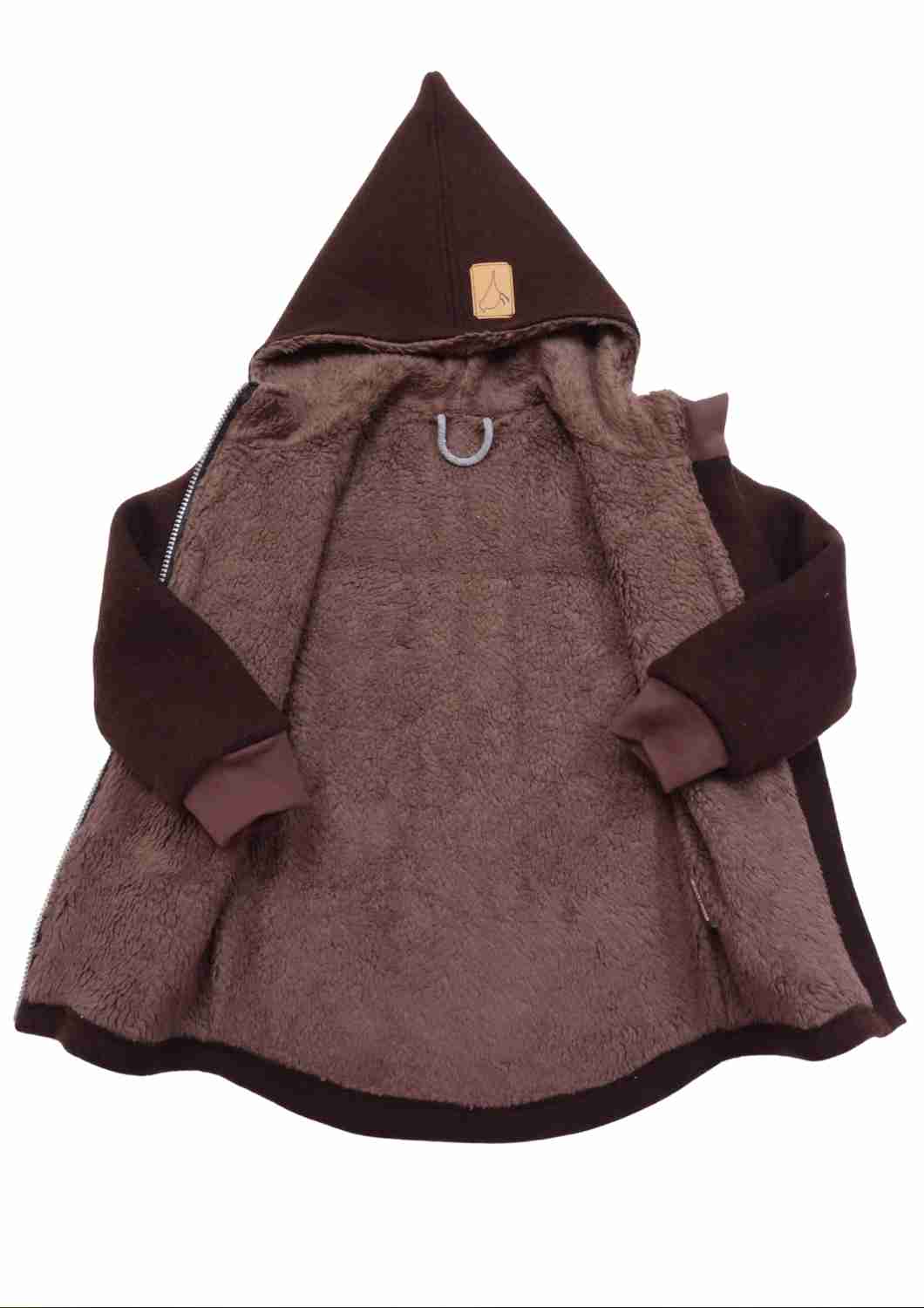 Wollwalk Jacke gefüttert mit Baumwollplüsch "Hagebutte", dunkelbraun