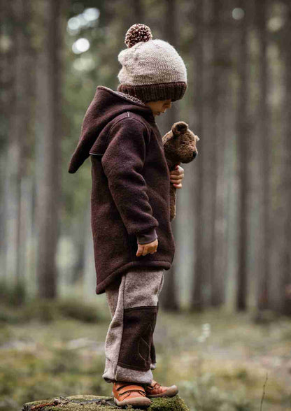 Wollwalk Jacke gefüttert mit Baumwollplüsch "Hagebutte", dunkelbraun