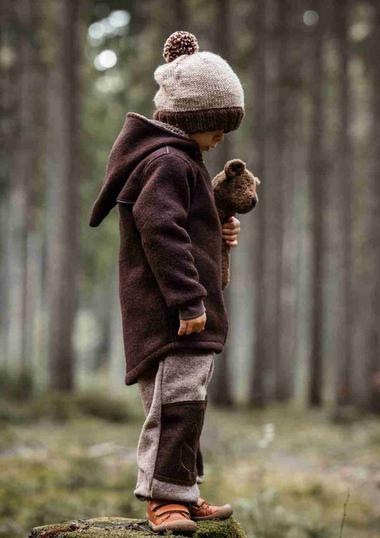 Wollwalk Jacke gefüttert mit Jersey, dunkelbraun
