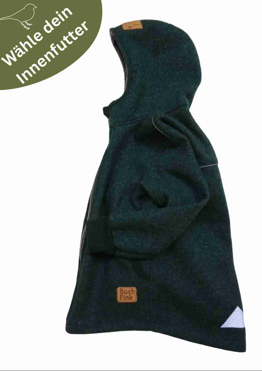 Wollwalk Jacke gefüttert mit Baumwollplüsch "Hagebutte", dunkelgrün