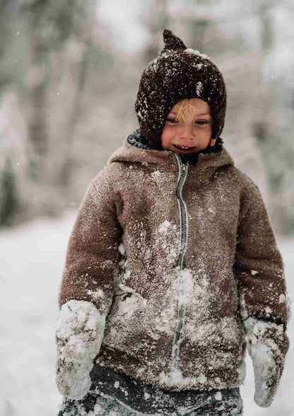 Wollwalk Jacke gefüttert mit Baumwollplüsch "Hagebutte", hellbraun