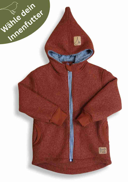 Wollwalk Jacke gefüttert mit Baumwollplüsch "Hagebutte", kupfer