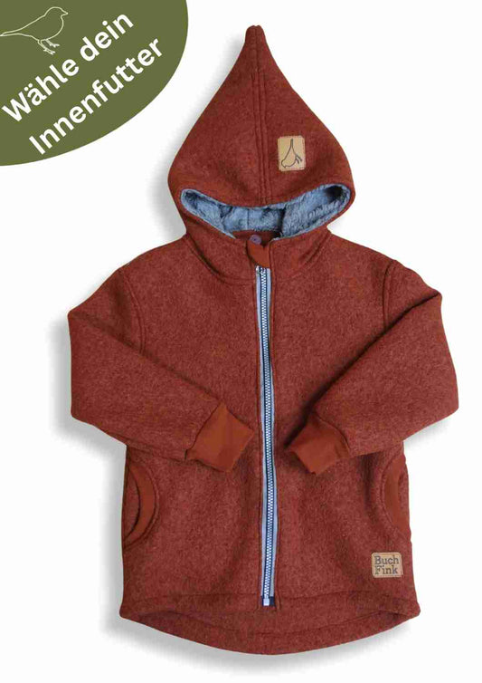 Wollwalk Jacke gefüttert mit Baumwollplüsch "Hagebutte", kupfer