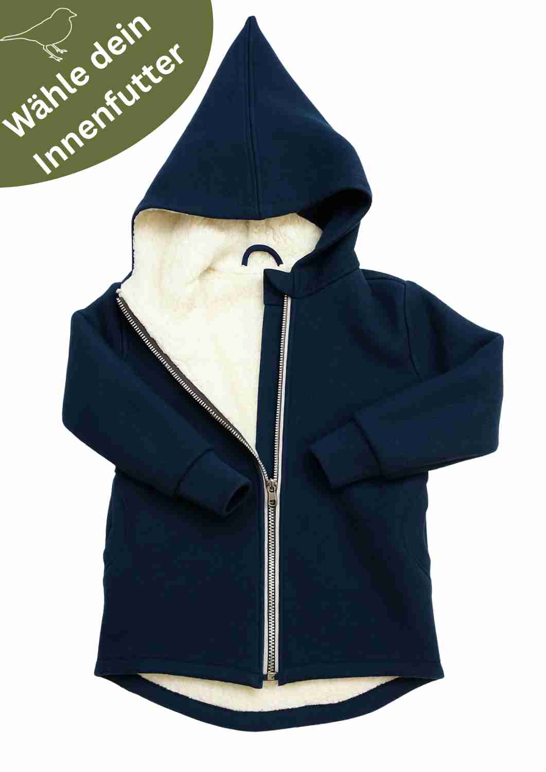 BIO Wollwalk Jacke gefüttert mit Baumwollplüsch "Hagebutte", marine