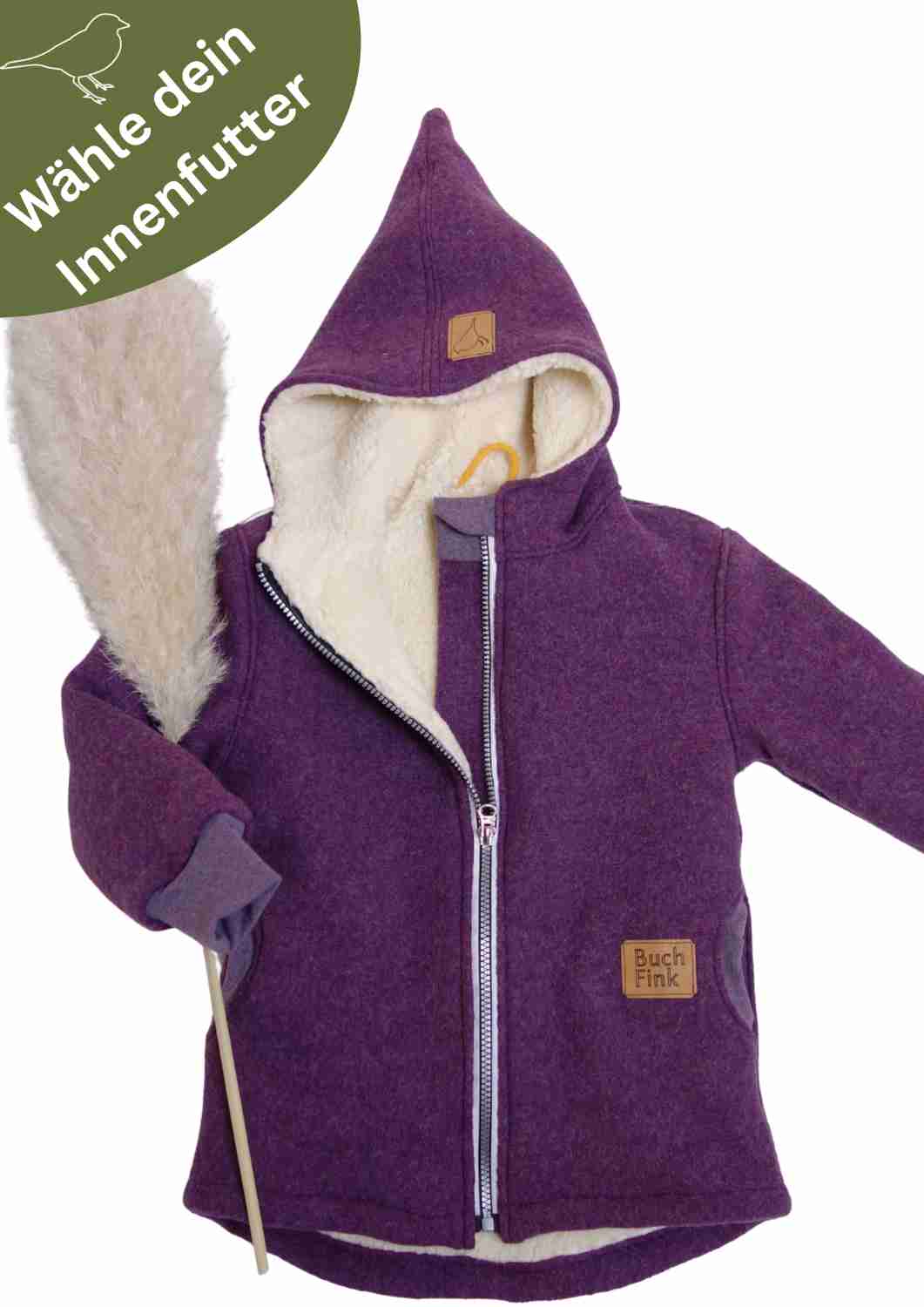 Wollwalk Jacke gefüttert mit Baumwollplüsch "Hagebutte", pflaume