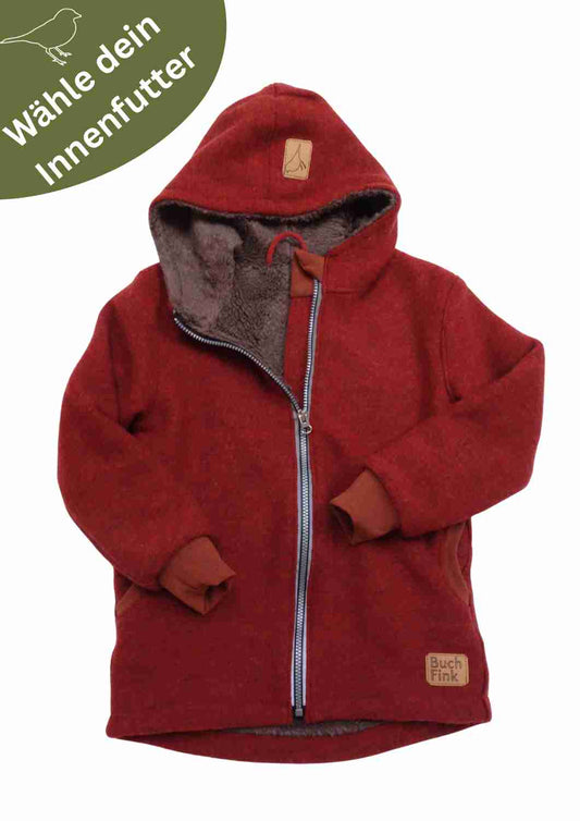 BIO Wollwalk Jacke gefüttert mit Baumwollplüsch "Hagebutte", rost