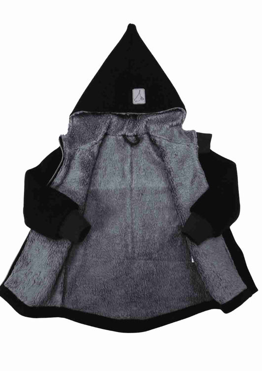 Wollwalk Jacke gefüttert mit Baumwollplüsch "Hagebutte", schwarz