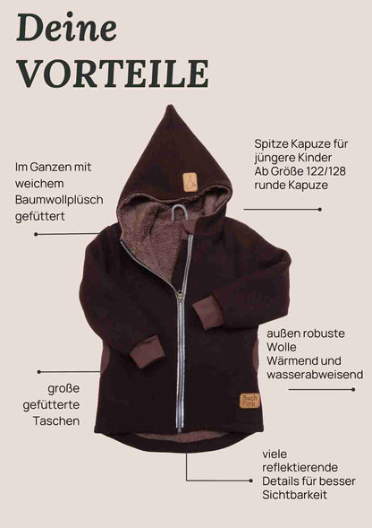 Wollwalk Jacke gefüttert mit Baumwollplüsch "Hagebutte", hellbraun