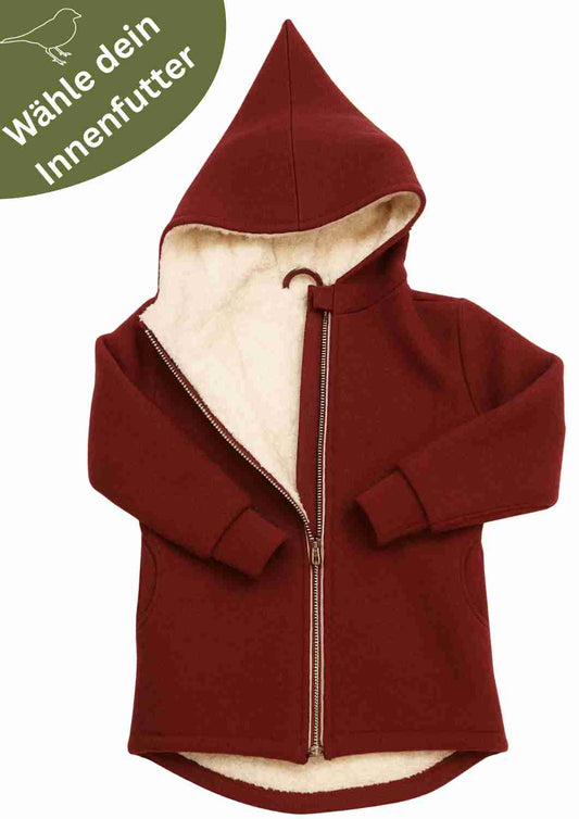 Wollwalk Jacke gefüttert mit Baumwollplüsch "Hagebutte", bordeaux