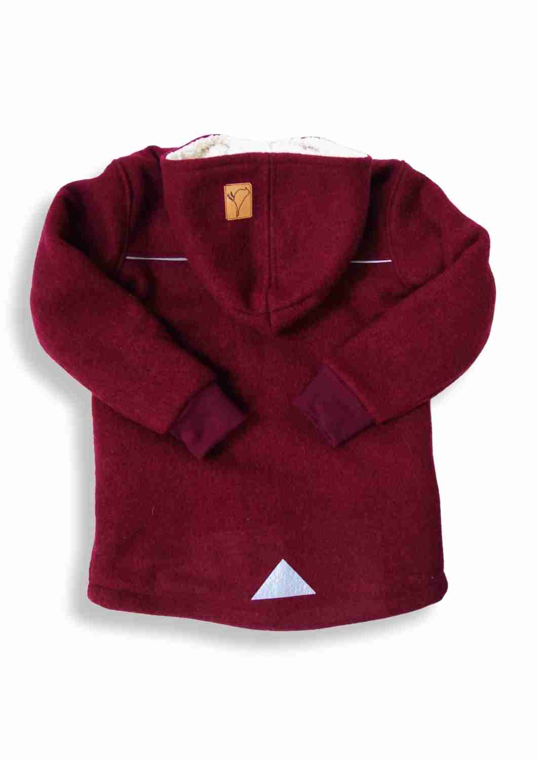 Wollwalk Jacke gefüttert mit Baumwollplüsch "Hagebutte", weinrot