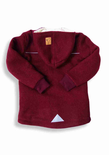 Wollwalk Jacke gefüttert mit Baumwollplüsch "Hagebutte", weinrot