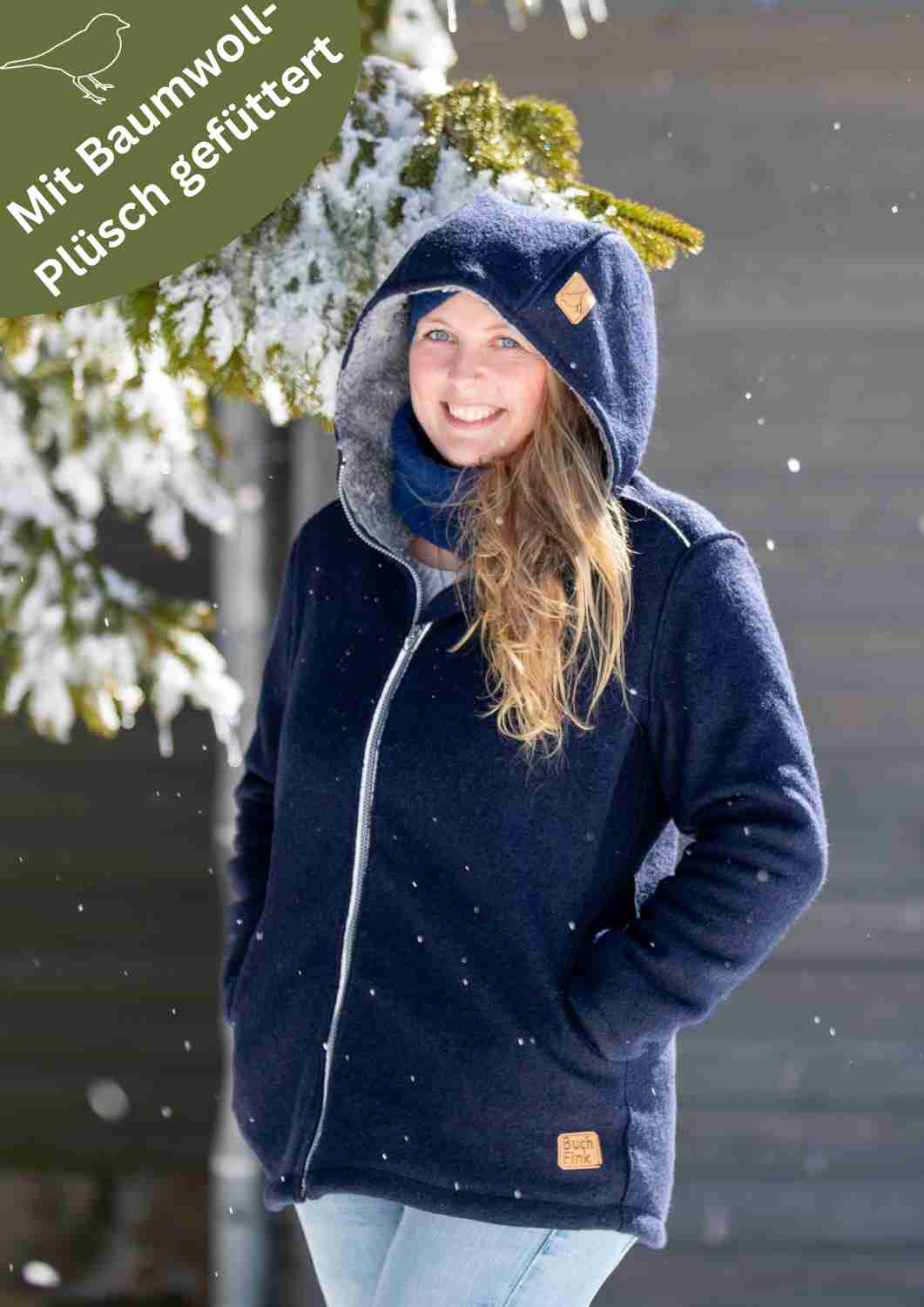 Walkjacke für Damen gefüttert mit Baumwollplüsch Bio, "Hagebutte", reflektierend