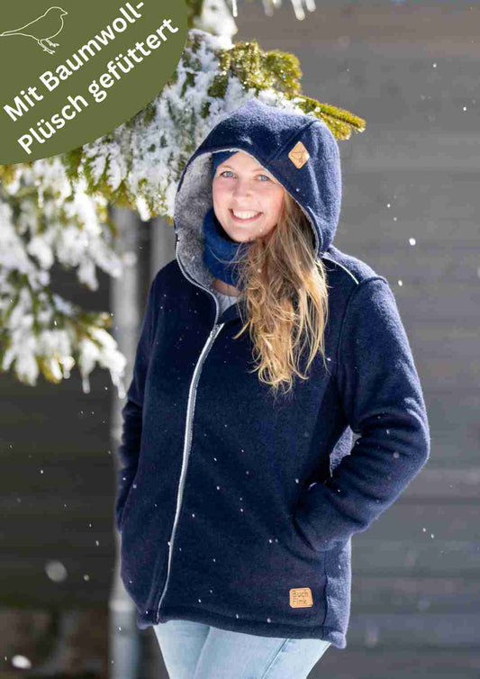 Walkjacke für Damen gefüttert mit Baumwollplüsch Bio, "Hagebutte", reflektierend