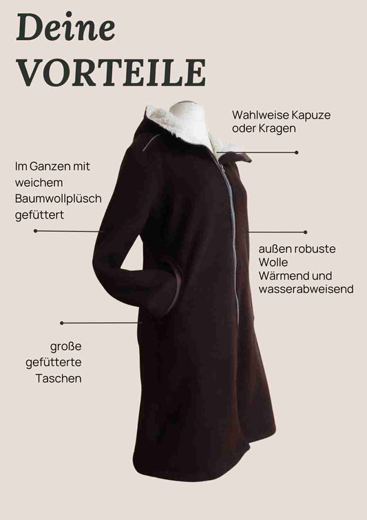 Walkmantel Damen, gefüttert mit Baumwollplüsch, "Hibiskus"