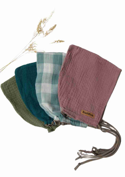 Pixie Mütze für Babys "Primel", Musselin und Jersey