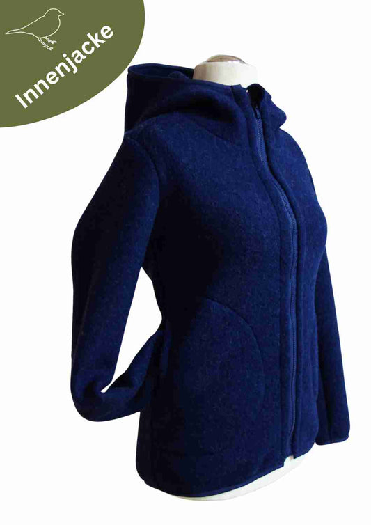 Zip-In Wollfleecejacke Damen "Heidekraut" aus 100% Merinowolle, dunkelblau