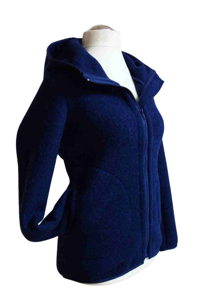 Zip-In Wollfleecejacke Damen "Heidekraut" aus 100% Merinowolle, dunkelblau