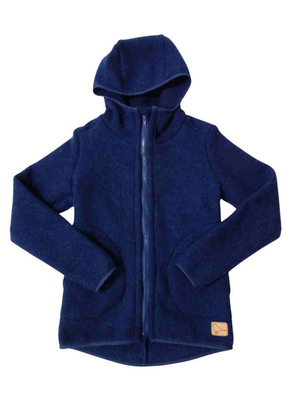 Zip-In Wollfleecejacke Damen "Heidekraut" aus 100% Merinowolle, dunkelblau