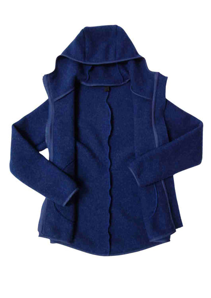 Zip-In Wollfleecejacke Damen "Heidekraut" aus 100% Merinowolle, dunkelblau