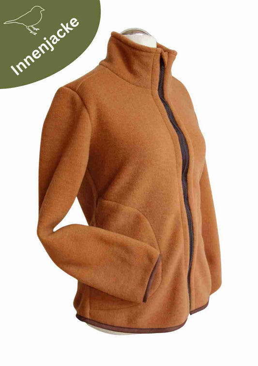 Zip-In Wollfleecejacke Damen "Heidekraut" aus 100% Merinowolle, zimt